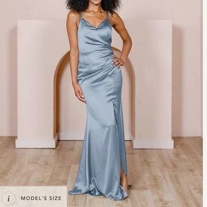 Revelry Rory Satin Dress in French Blue